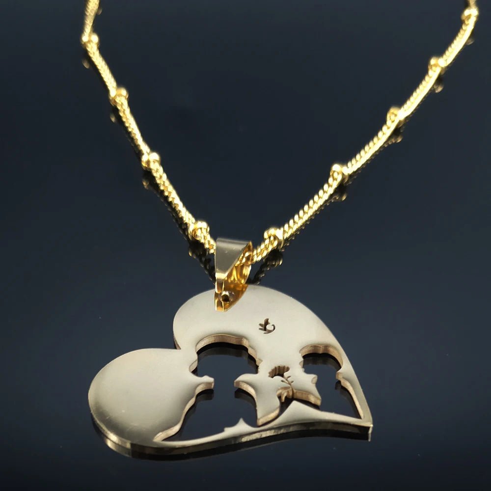 Love Heart Baby Mom Stainless Steel Necklace Women Gold Color Kid Flower Family Collar Neck Chain Mother's Day Gift Jewelry N913 - ALOE WINGS STORE