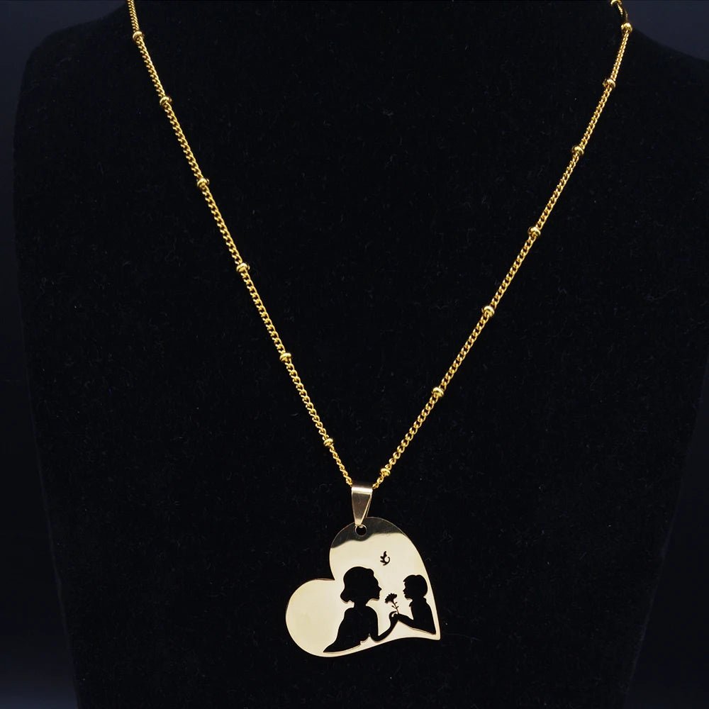 Love Heart Baby Mom Stainless Steel Necklace Women Gold Color Kid Flower Family Collar Neck Chain Mother's Day Gift Jewelry N913 - ALOE WINGS STORE