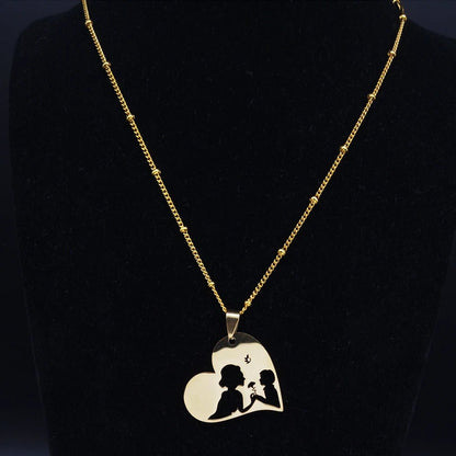 Love Heart Baby Mom Stainless Steel Necklace Women Gold Color Kid Flower Family Collar Neck Chain Mother's Day Gift Jewelry N913 - ALOE WINGS STORE