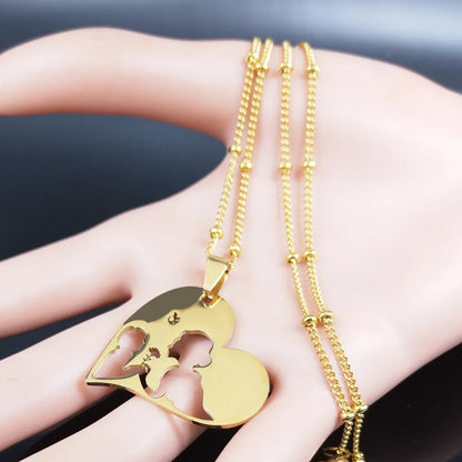 Love Heart Baby Mom Stainless Steel Necklace Women Gold Color Kid Flower Family Collar Neck Chain Mother's Day Gift Jewelry N913 - ALOE WINGS STORE