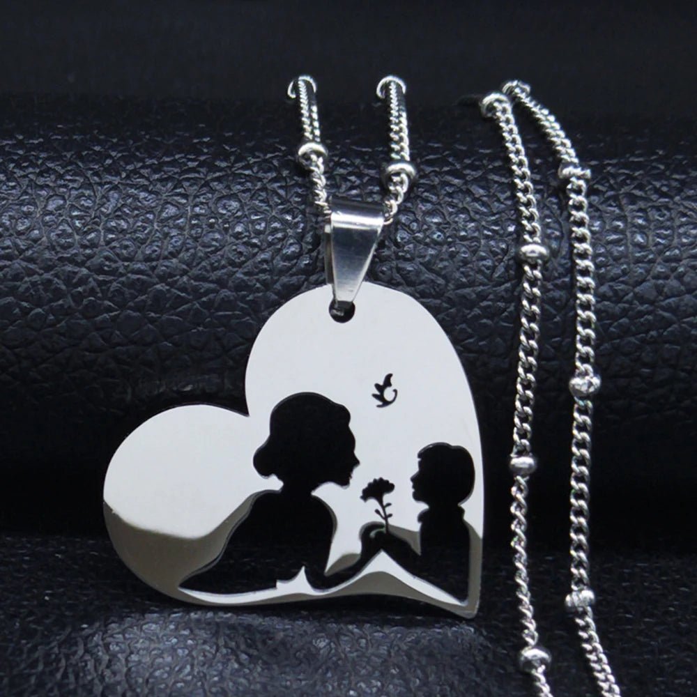 Love Heart Baby Mom Stainless Steel Necklace Women Gold Color Kid Flower Family Collar Neck Chain Mother's Day Gift Jewelry N913 - ALOE WINGS STORE