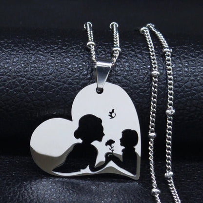 Love Heart Baby Mom Stainless Steel Necklace Women Gold Color Kid Flower Family Collar Neck Chain Mother's Day Gift Jewelry N913 - ALOE WINGS STORE