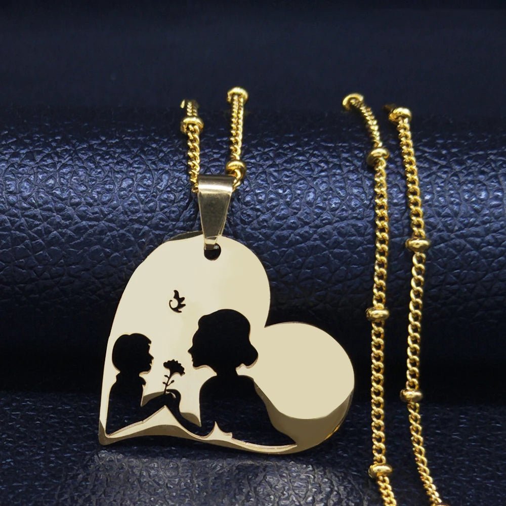 Love Heart Baby Mom Stainless Steel Necklace Women Gold Color Kid Flower Family Collar Neck Chain Mother's Day Gift Jewelry N913 - ALOE WINGS STORE