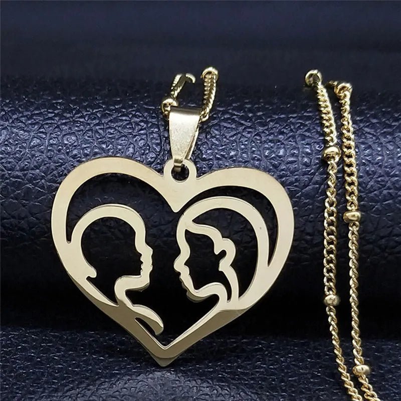 Love Heart Baby Mom Stainless Steel Necklace Women Gold Color Kid Flower Family Collar Neck Chain Mother's Day Gift Jewelry N913 - ALOE WINGS STORE
