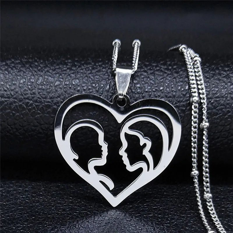 Love Heart Baby Mom Stainless Steel Necklace Women Gold Color Kid Flower Family Collar Neck Chain Mother's Day Gift Jewelry N913 - ALOE WINGS STORE