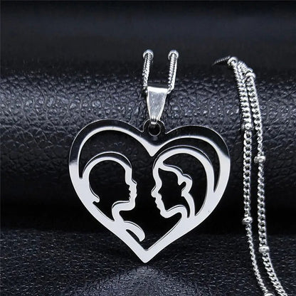 Love Heart Baby Mom Stainless Steel Necklace Women Gold Color Kid Flower Family Collar Neck Chain Mother's Day Gift Jewelry N913 - ALOE WINGS STORE