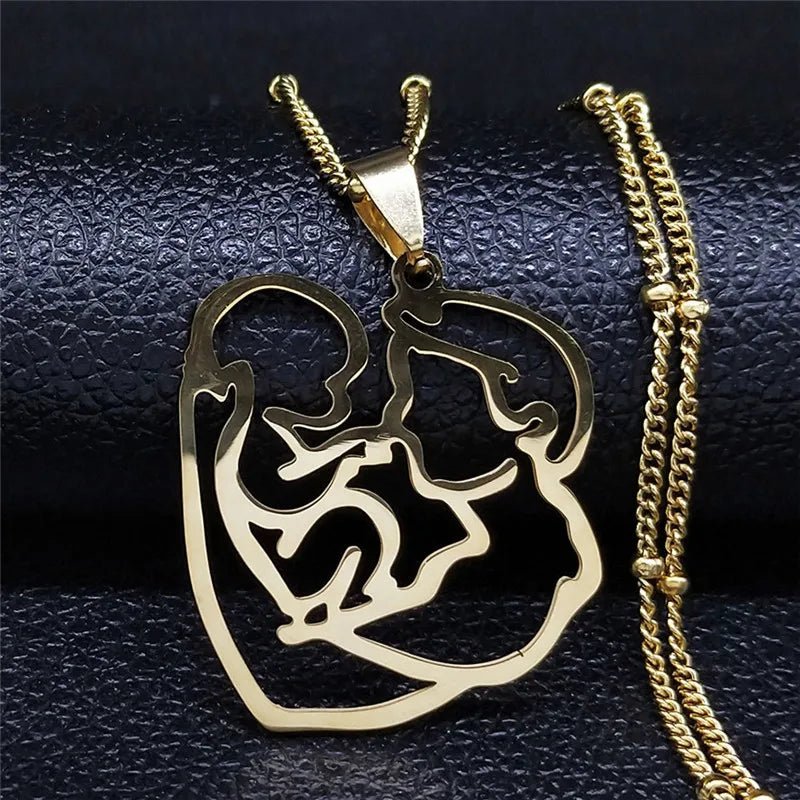 Love Heart Baby Mom Stainless Steel Necklace Women Gold Color Kid Flower Family Collar Neck Chain Mother's Day Gift Jewelry N913 - ALOE WINGS STORE