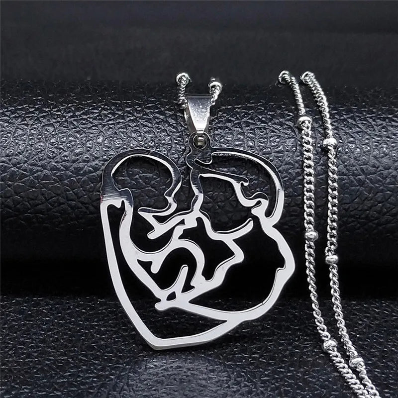 Love Heart Baby Mom Stainless Steel Necklace Women Gold Color Kid Flower Family Collar Neck Chain Mother's Day Gift Jewelry N913 - ALOE WINGS STORE