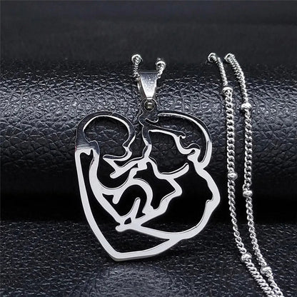 Love Heart Baby Mom Stainless Steel Necklace Women Gold Color Kid Flower Family Collar Neck Chain Mother's Day Gift Jewelry N913 - ALOE WINGS STORE
