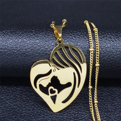 Love Heart Baby Mom Stainless Steel Necklace Women Gold Color Kid Flower Family Collar Neck Chain Mother's Day Gift Jewelry N913 - ALOE WINGS STORE
