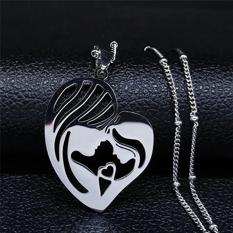 Love Heart Baby Mom Stainless Steel Necklace Women Gold Color Kid Flower Family Collar Neck Chain Mother's Day Gift Jewelry N913 - ALOE WINGS STORE