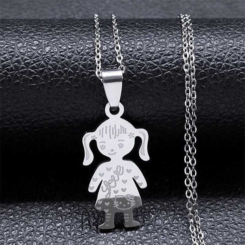 Love Heart Baby Mom Stainless Steel Necklace Women Gold Color Kid Flower Family Collar Neck Chain Mother's Day Gift Jewelry N913 - ALOE WINGS STORE