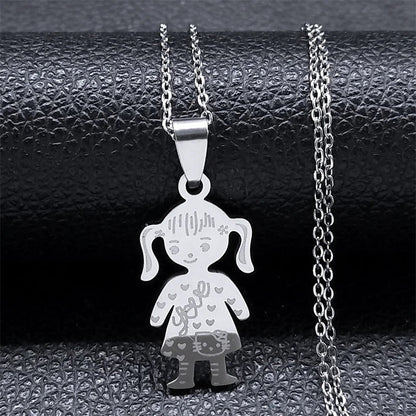 Love Heart Baby Mom Stainless Steel Necklace Women Gold Color Kid Flower Family Collar Neck Chain Mother's Day Gift Jewelry N913 - ALOE WINGS STORE