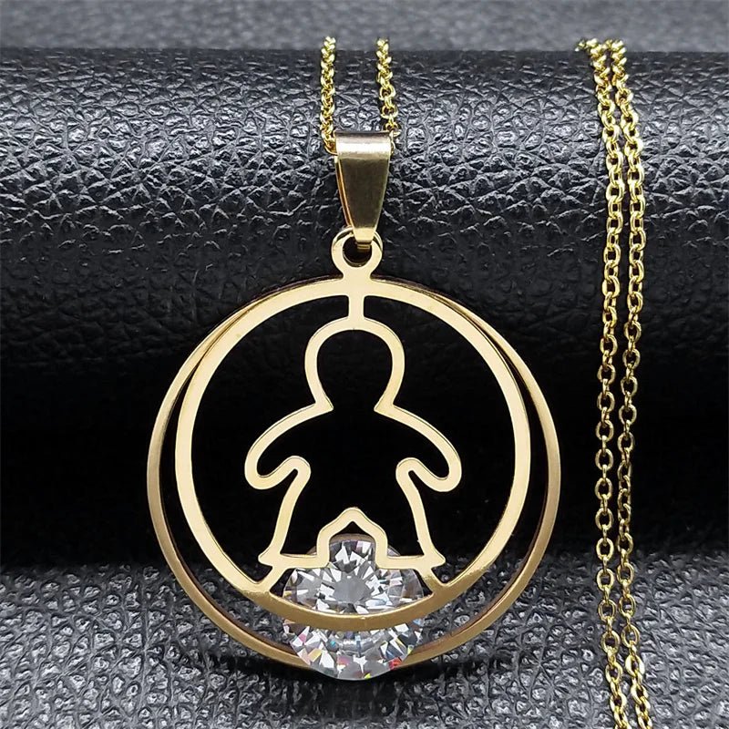 Love Heart Baby Mom Stainless Steel Necklace Women Gold Color Kid Flower Family Collar Neck Chain Mother's Day Gift Jewelry N913 - ALOE WINGS STORE