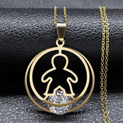 Love Heart Baby Mom Stainless Steel Necklace Women Gold Color Kid Flower Family Collar Neck Chain Mother's Day Gift Jewelry N913 - ALOE WINGS STORE