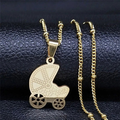 Love Heart Baby Mom Stainless Steel Necklace Women Gold Color Kid Flower Family Collar Neck Chain Mother's Day Gift Jewelry N913 - ALOE WINGS STORE