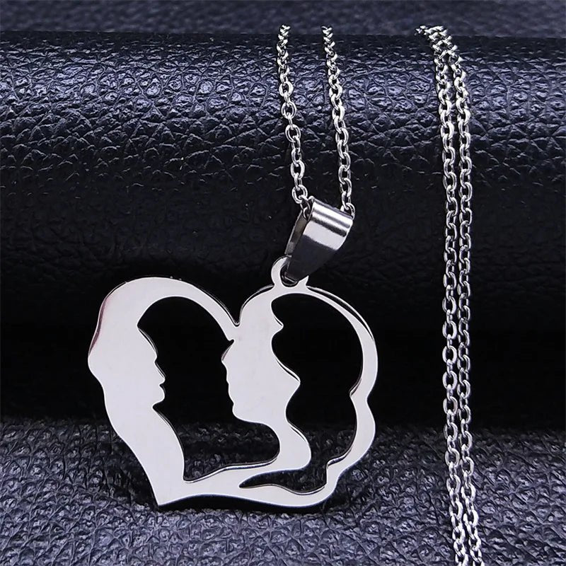 Love Heart Baby Mom Stainless Steel Necklace Women Gold Color Kid Flower Family Collar Neck Chain Mother's Day Gift Jewelry N913 - ALOE WINGS STORE