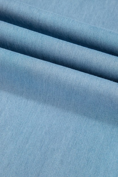 Ruffled Raw Hem Wide Leg Jeans in Myosotis Light Wash - ALOE WINGS STORE