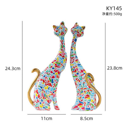 European Style Oil Painting Couple Cat Ornaments For Display Stand - ALOE WINGS STORE