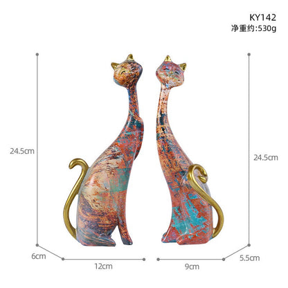 European Style Oil Painting Couple Cat Ornaments For Display Stand - ALOE WINGS STORE