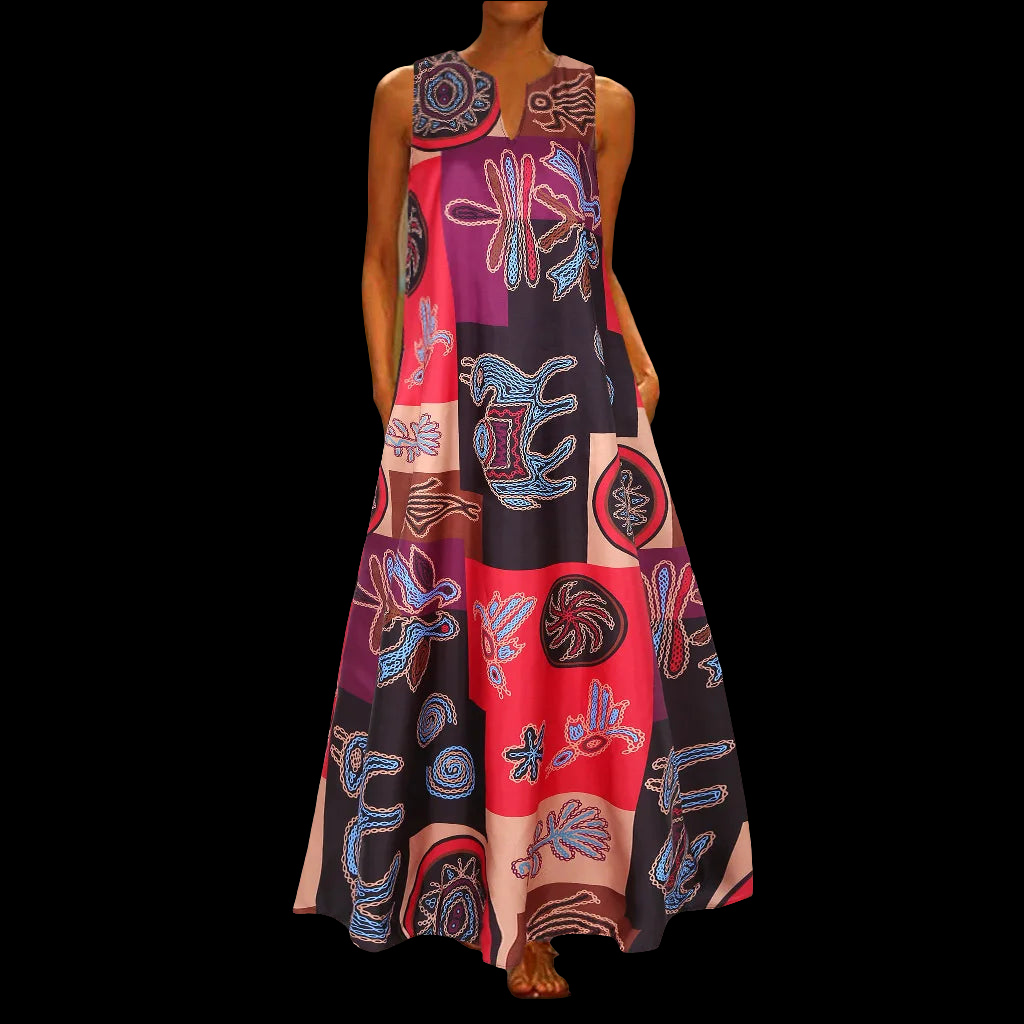 Summer Chic Women's Sleeveless V-Neck Printed Dress Collection - ALOE WINGS STORE