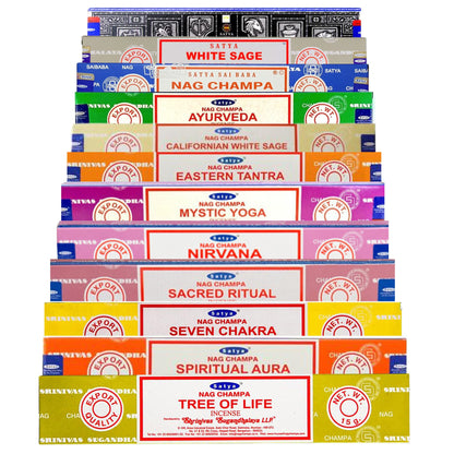 Satya Nag Champa Incense Sticks | 12 unique and premium flavours |  incense stick holder for Aromatherapy, Incense Spa, Yoga, Meditation, Healing, Spirituality and Relaxation - ALOE WINGS STORE