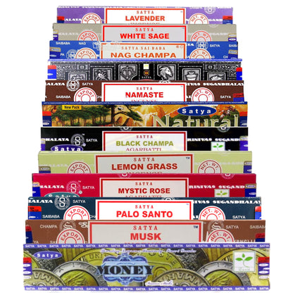 Satya Nag Champa Incense Sticks | 12 unique and premium flavours |  incense stick holder for Aromatherapy, Incense Spa, Yoga, Meditation, Healing, Spirituality and Relaxation - ALOE WINGS STORE