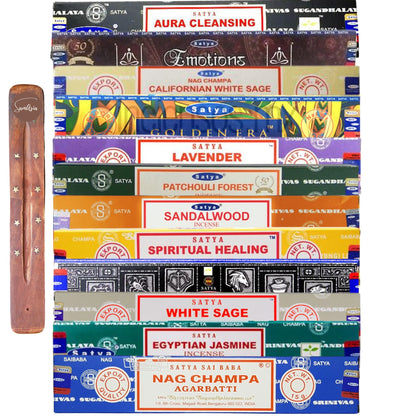 Satya Nag Champa Incense Sticks | 12 unique and premium flavours |  incense stick holder for Aromatherapy, Incense Spa, Yoga, Meditation, Healing, Spirituality and Relaxation - ALOE WINGS STORE