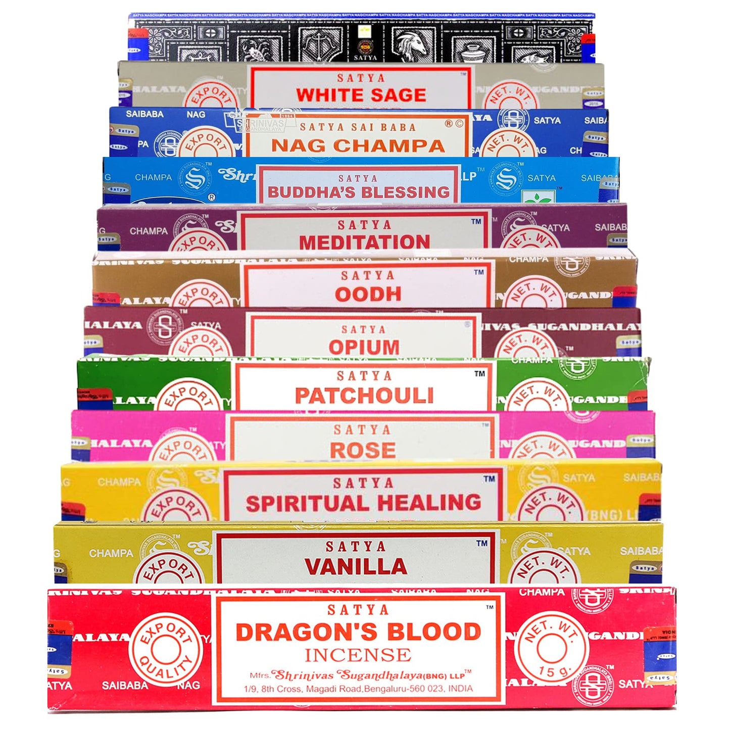 Satya Nag Champa Incense Sticks | 12 unique and premium flavours |  incense stick holder for Aromatherapy, Incense Spa, Yoga, Meditation, Healing, Spirituality and Relaxation - ALOE WINGS STORE