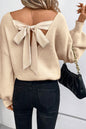 Apricot V-Neck Sweater with Ribbon Back - ALOE WINGS STORE