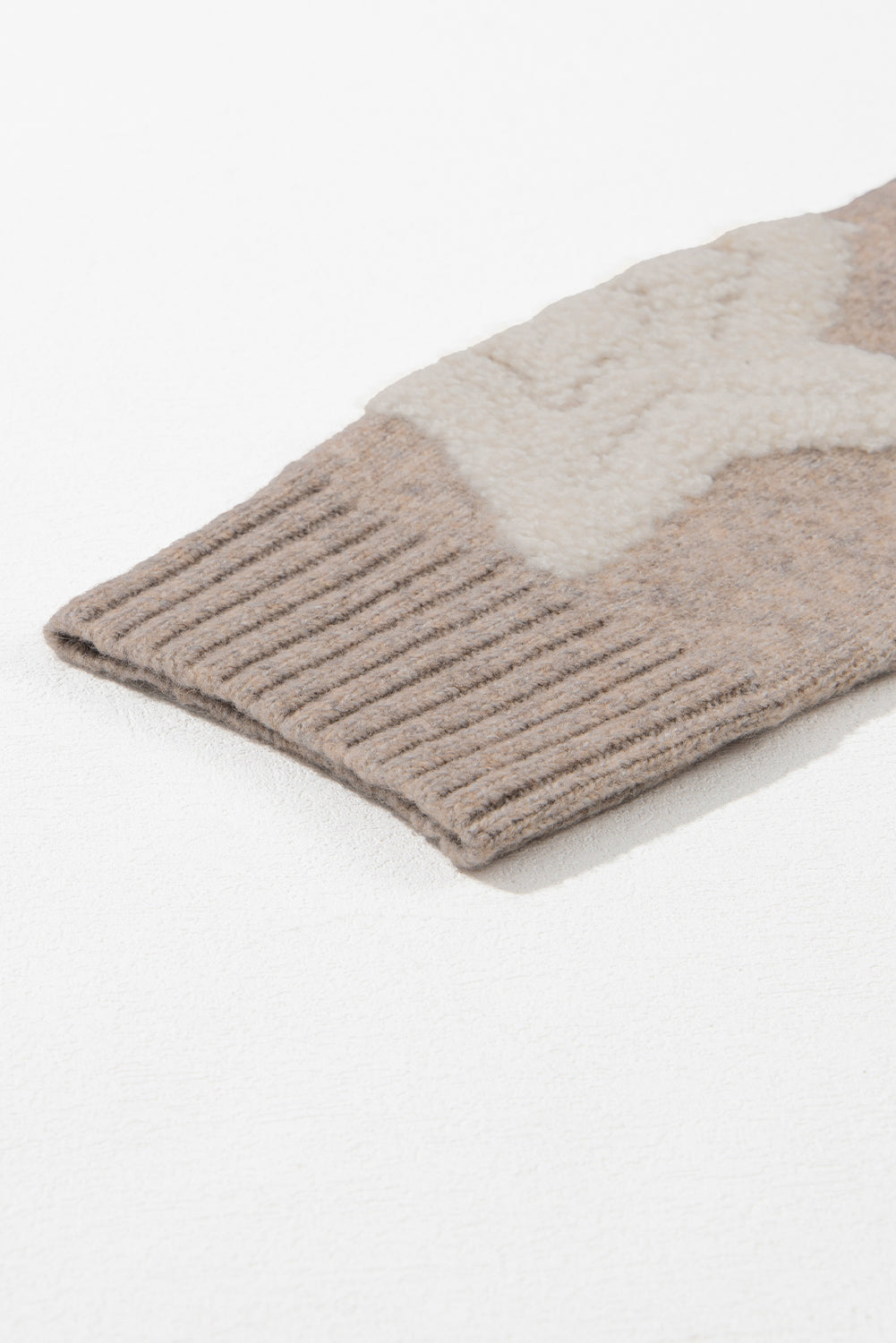 Khaki Sherpa Textured Cardigan with Star Pattern and Pockets - ALOE WINGS STORE