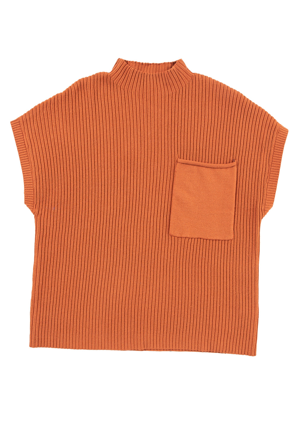 Gold Flame Patch Pocket Ribbed Knit Short Sleeve Sweater - ALOE WINGS STORE