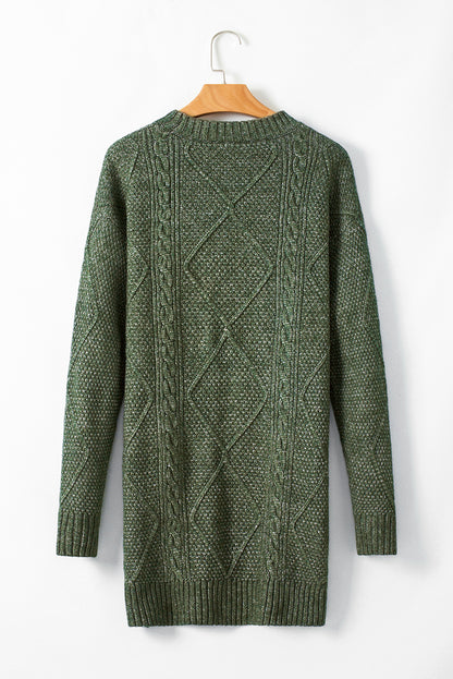 Mist Green Cable Knit Drop Shoulder Loose Fit Sweater Dress - ALOE WINGS STORE