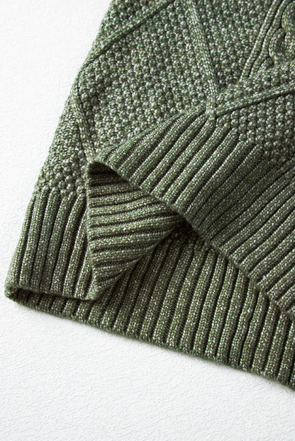 Mist Green Cable Knit Drop Shoulder Loose Fit Sweater Dress - ALOE WINGS STORE