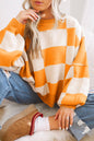 Orange Checkered Sweater with Bishop Sleeves - ALOE WINGS STORE