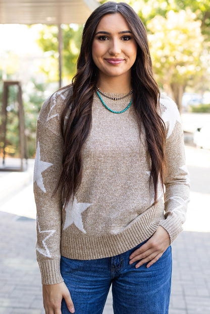 Khaki Stardust Drop Shoulder Sweater - ALOE WINGS STORE