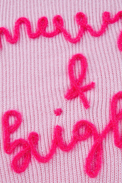 Festive Pink Merry & Bright Waffle Knit Pullover - ALOE WINGS STORE