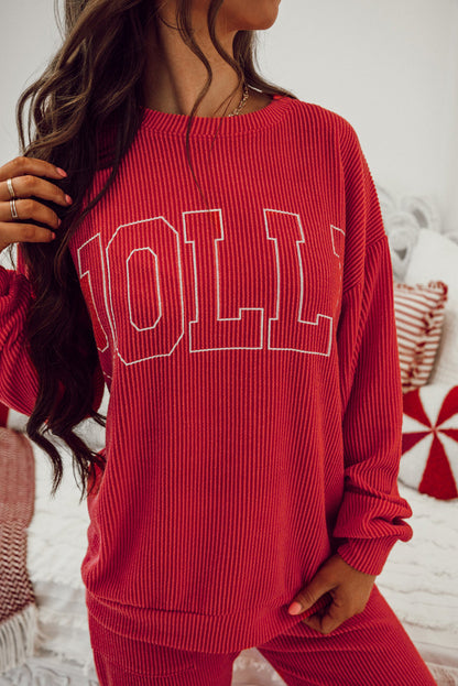Fiery Red JOLLY Corded Long Sleeve Top and Pockets Pants Set - ALOE WINGS STORE