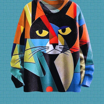 Vibrant Geometric Cat Art Sweater Collection - ALOE WINGS STORE