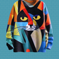 Vibrant Geometric Cat Art Sweater Collection - ALOE WINGS STORE