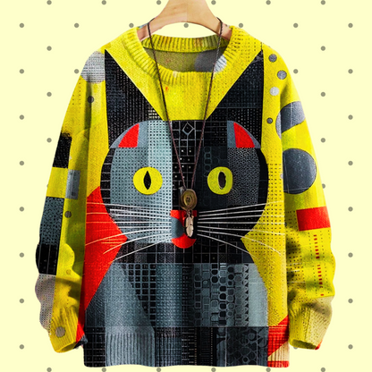 Vibrant Geometric Cat Art Sweater Collection - ALOE WINGS STORE