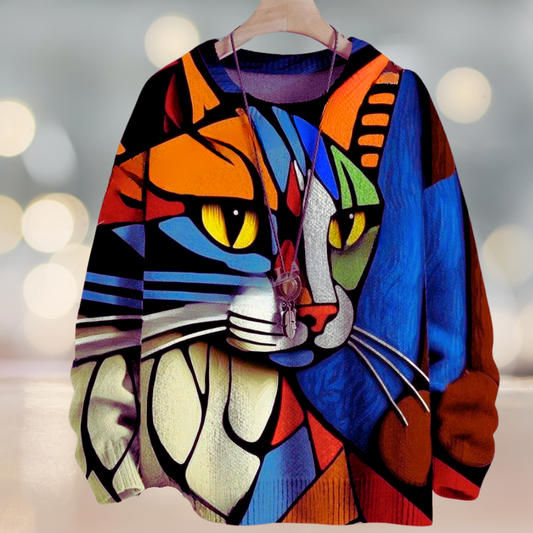 Vibrant Geometric Cat Art Sweater Collection - ALOE WINGS STORE