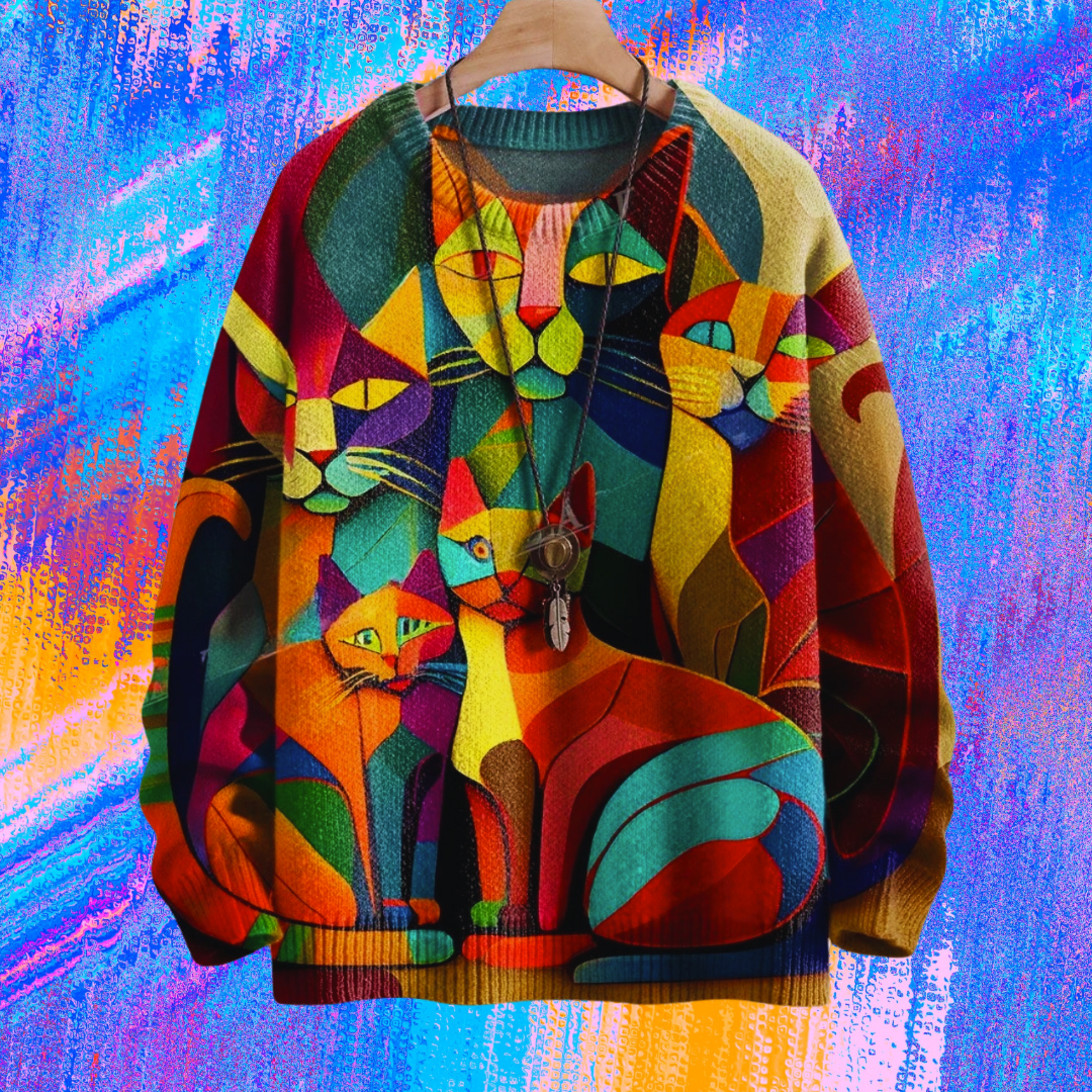 Vibrant Geometric Cat Art Sweater Collection - ALOE WINGS STORE