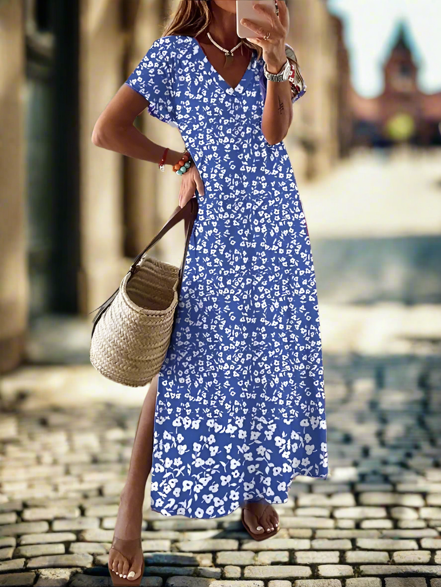Elegant Summer V-Neck Women's Dresses –  Slit Design, Urban Street Style - ALOE WINGS STORE