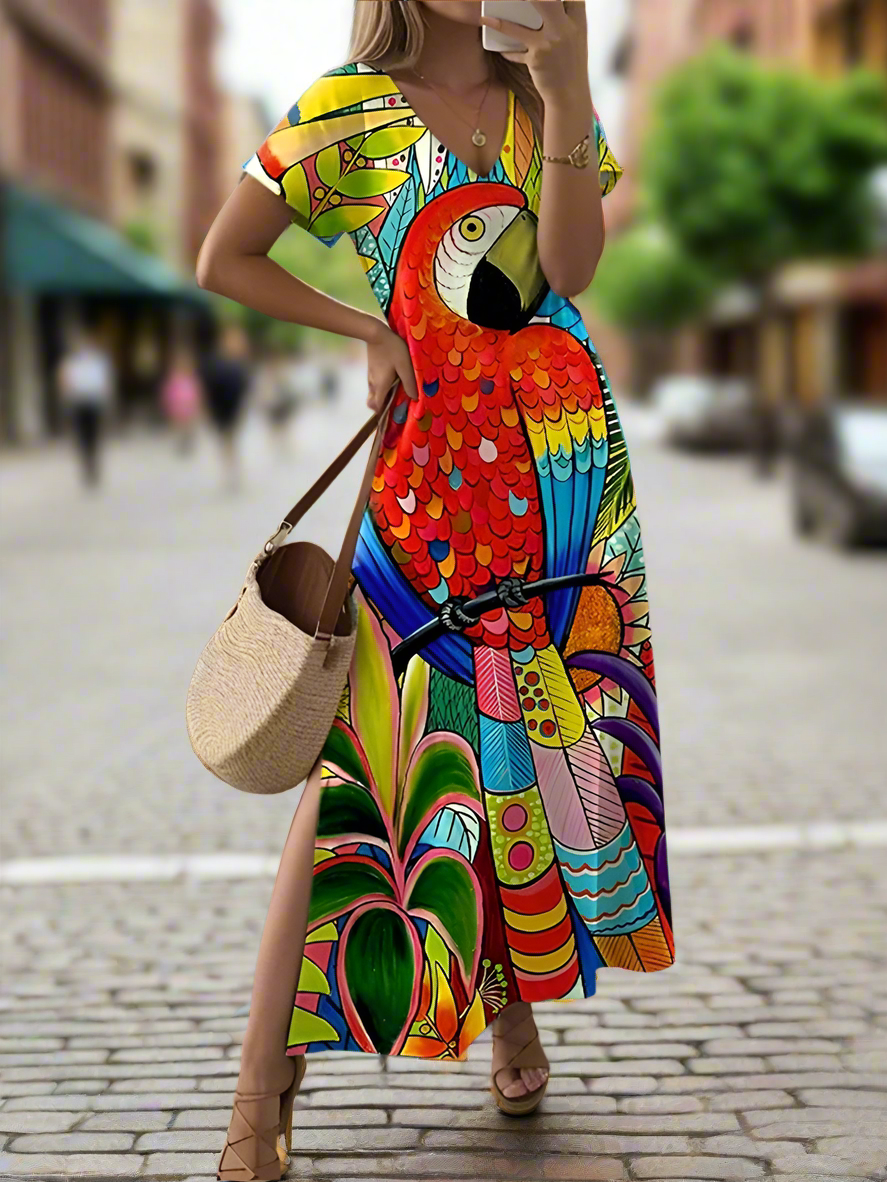 Elegant Summer V-Neck Women's Dresses –  Slit Design, Urban Street Style - ALOE WINGS STORE