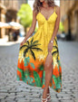 Women’s Summer Ombre Leaf Maxi Dresses – Hawaiian Style, Sleeveless & Elegant - ALOE WINGS STORE