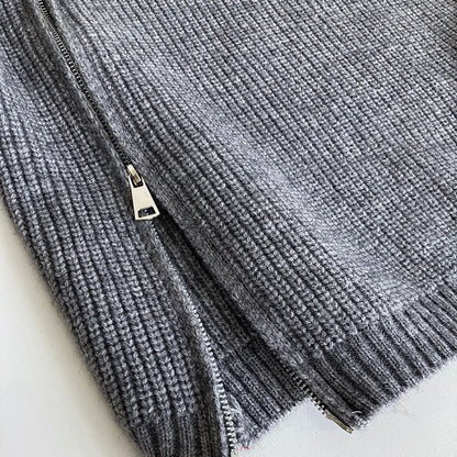Zipper Solid Colour High-End Knitted Sweater - Loose Long-Sleeve Warm Outerwear Top for Fashion - ALOE WINGS STORE