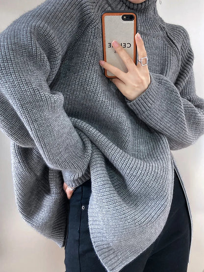Zipper Solid Colour High-End Knitted Sweater - Loose Long-Sleeve Warm Outerwear Top for Fashion - ALOE WINGS STORE