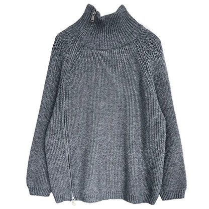 Zipper Solid Colour High-End Knitted Sweater - Loose Long-Sleeve Warm Outerwear Top for Fashion - ALOE WINGS STORE