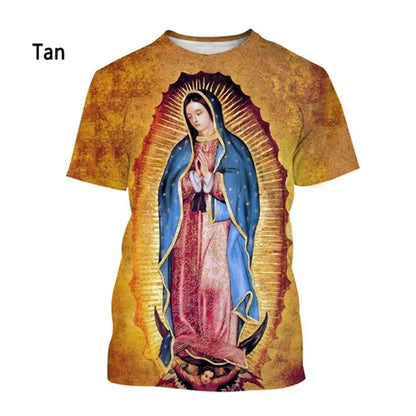 New Fashion Unisex, Central & South American Virgin Mary Designs, Casual Short-Sleeve T-Shirts - ALOE WINGS STORE